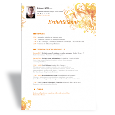 Modèle CV Word Esthéticienne