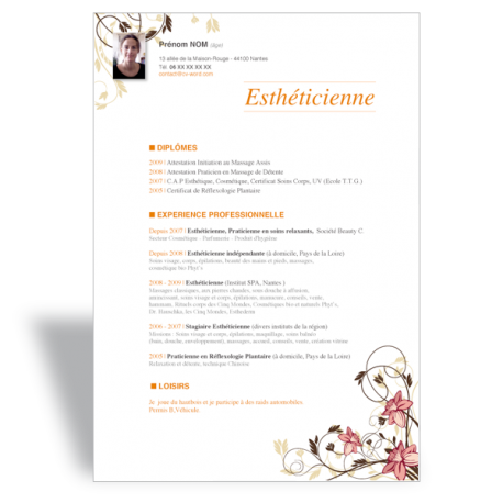 odèle CV Word Esthéticienne