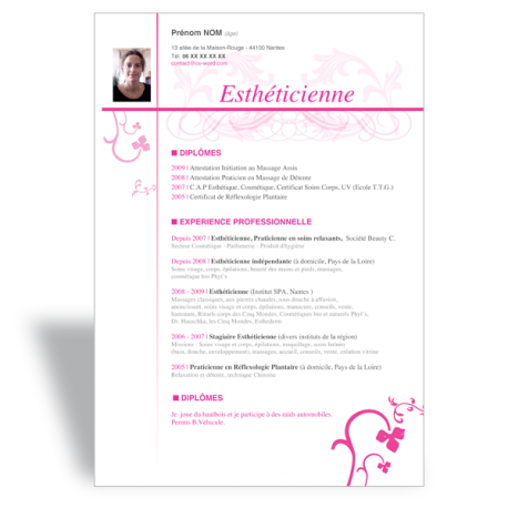 Modèle CV word Esthéticienne