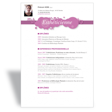 Modèle CV word Esthéticienne