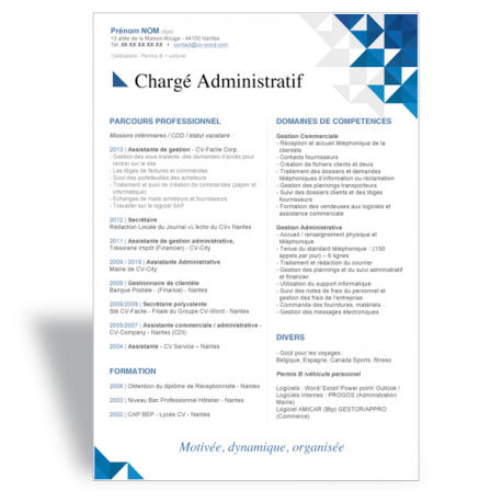 Exemple Modèle CV Word Chargé Administratif