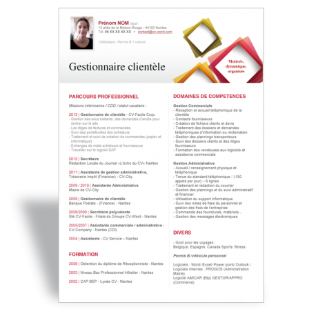 Exemple Modèle CV Word Gestionnaire de clientèle