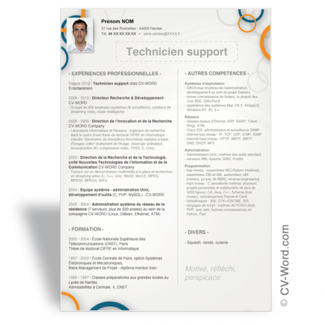 Modèle CV Word Technicien support