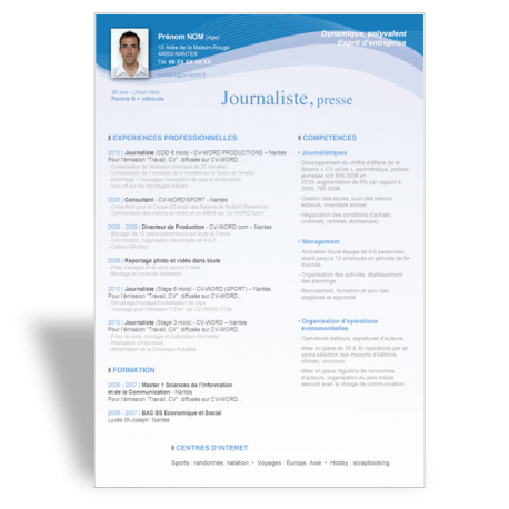 Modèle CV Word Journaliste II