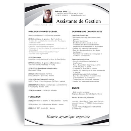 Modèle CV Word Assistante de Gestion noir